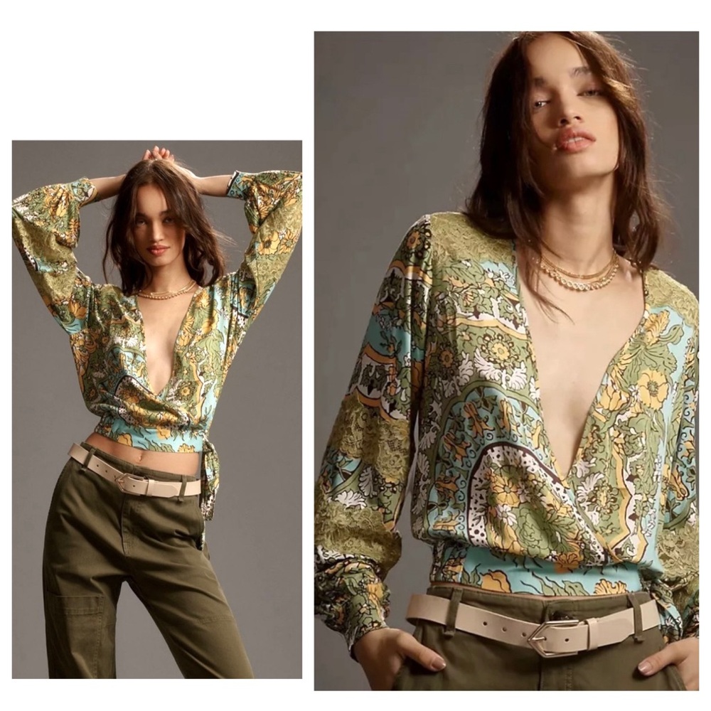 NWT ANTHROPOLOGIE Tiny 70’s Inspired Boho, Long Sleeve V-Neck Wrap Sz: S